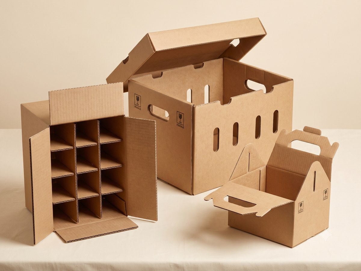 Custom die-cut corrugated box with inserts and dividers