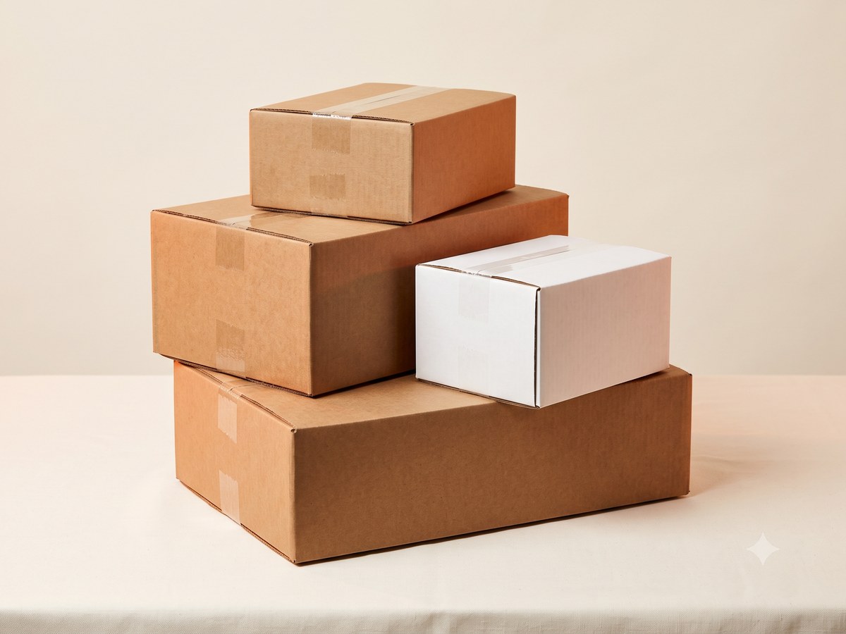 Stacked kraft regular slotted corrugated boxes (RSC)