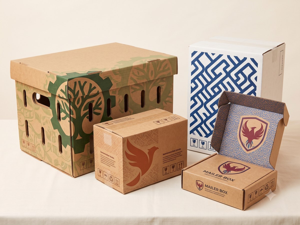 Corrugated boxes with three-ink flexographic printing